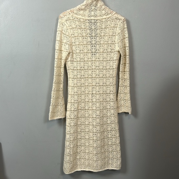 Y2K Heart Moon Star Mohair Blend Cowl Neck Sweater long Cream Crochet Open Sz M - Picture 12 of 14